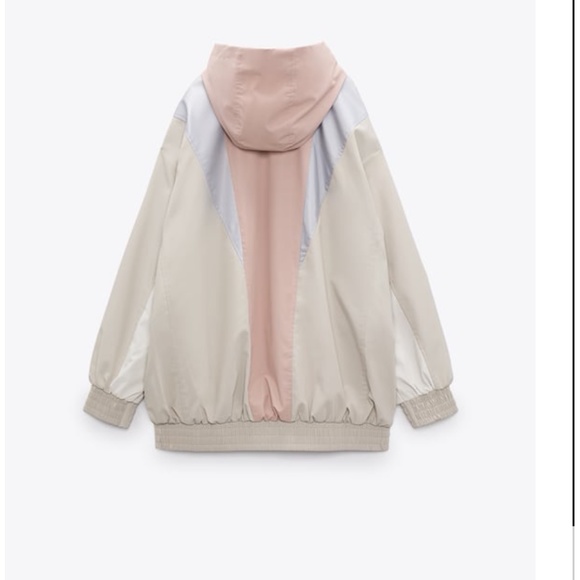 Zara retro pastel pink, off white and blue rubberized hooded jacket EUC - Picture 12 of 12